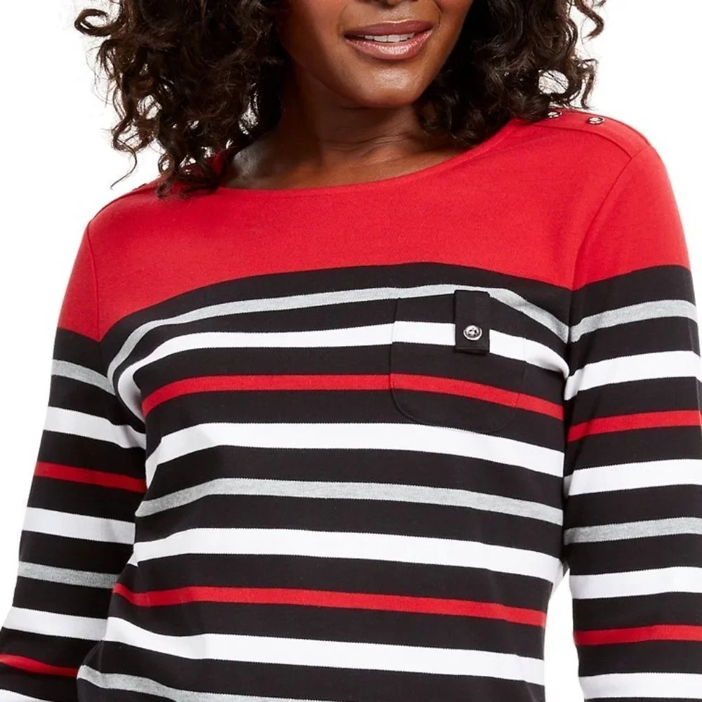 KAREN scott sport striped 3/4-Sleeve top - Picture 3 of 3